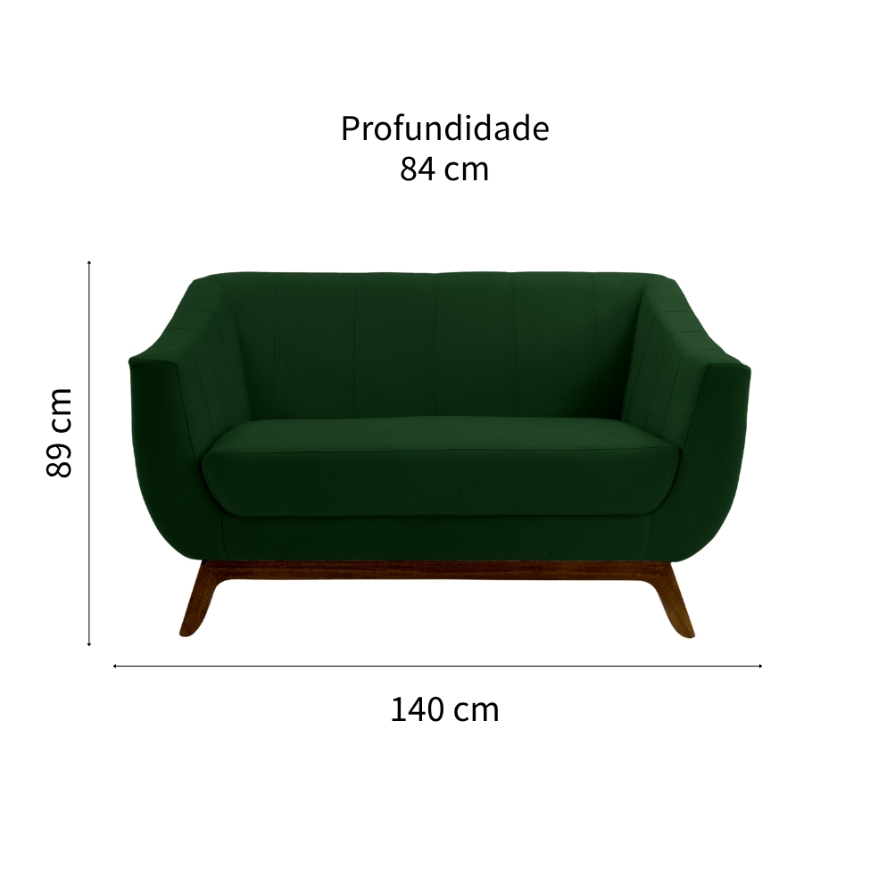 Sofá 2 Lugares Atenas Veludo Verde e Amadeirado