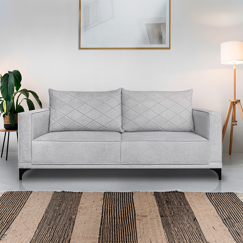 Sofá 2 Lugares Eros Linho Bouclê Cinza Claro 160 cm