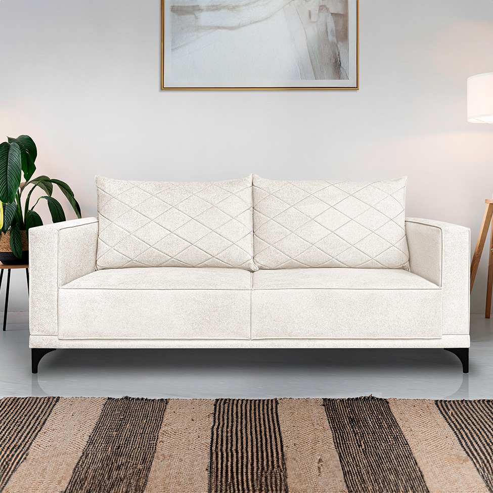 Sofá 2 Lugares Eros Linho Bouclê Off White 160 cm