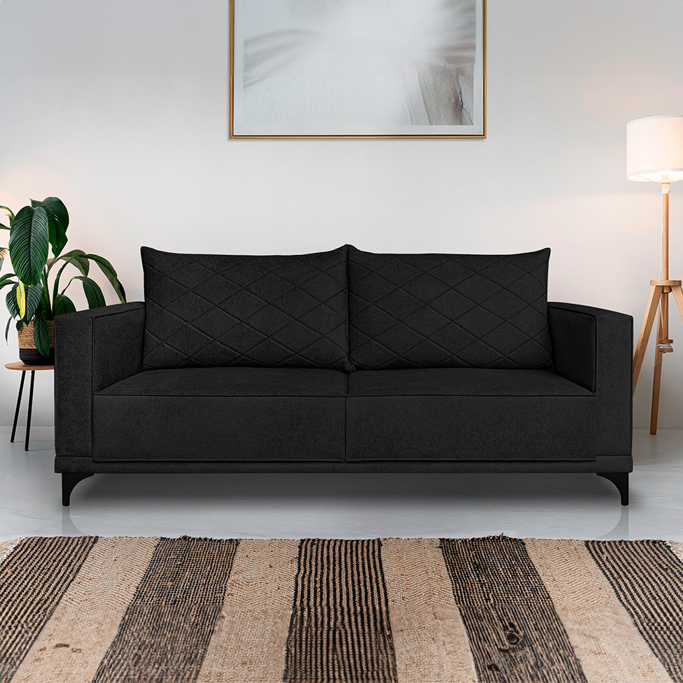 Sofá 2 Lugares Eros Linho Bouclê Preto 160 cm