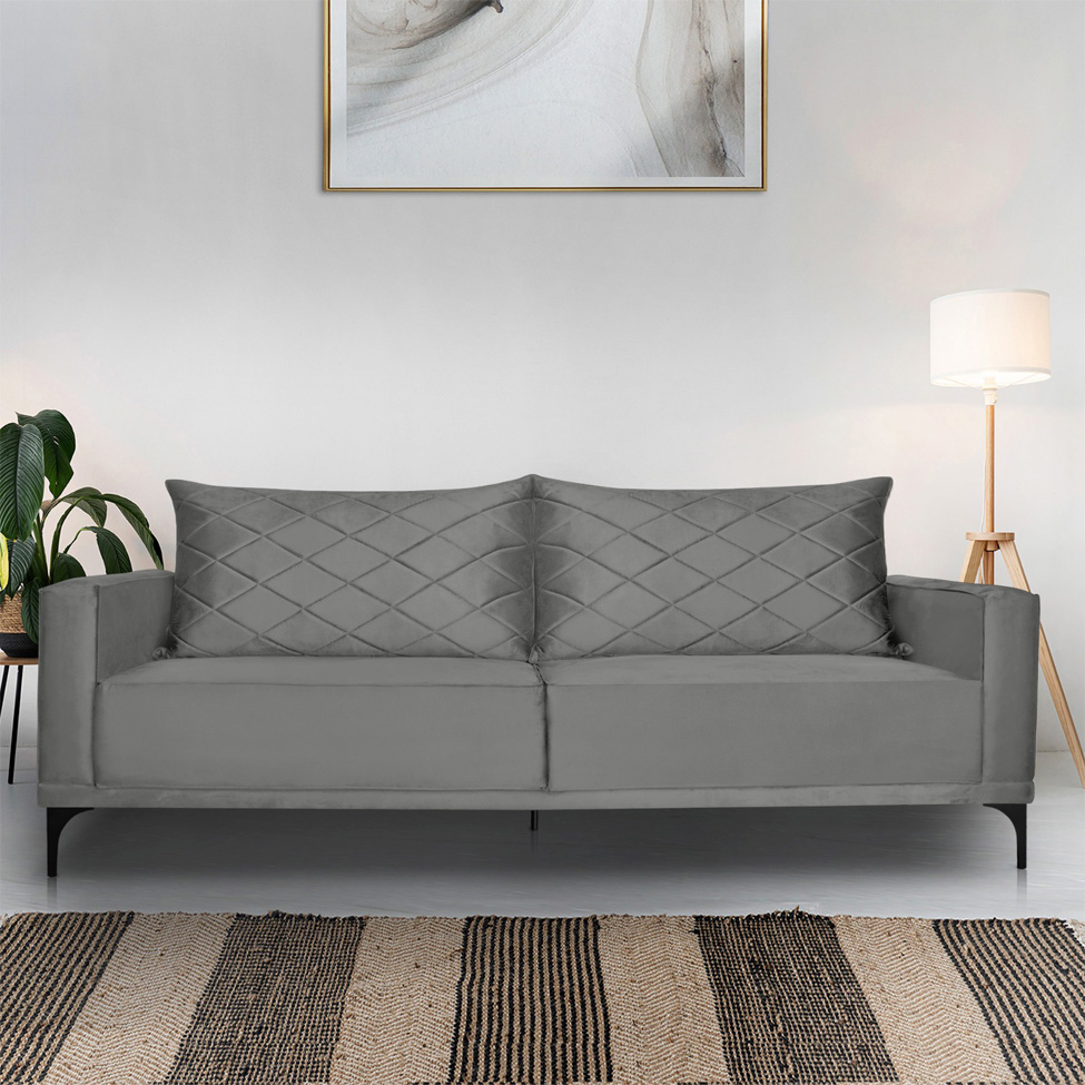 Sofá 2 Lugares Eros Veludo Cinza Chumbo 160 cm