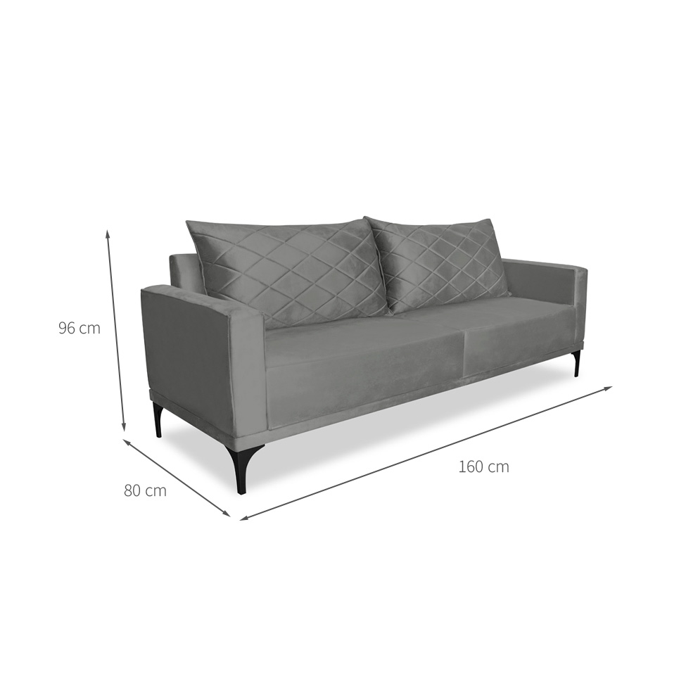 Sofá 2 Lugares Eros Veludo Cinza Chumbo 160 cm