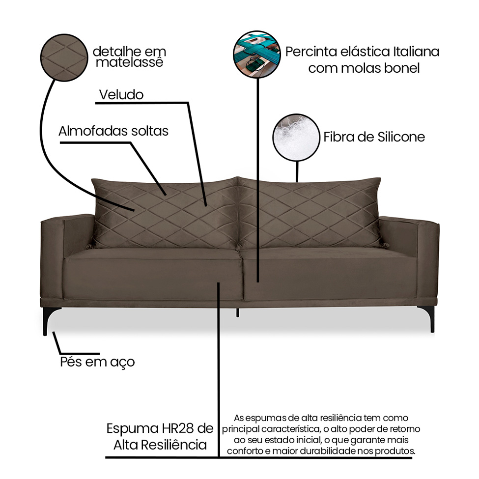 Sofá 2 Lugares Eros Veludo Marrom 160 cm