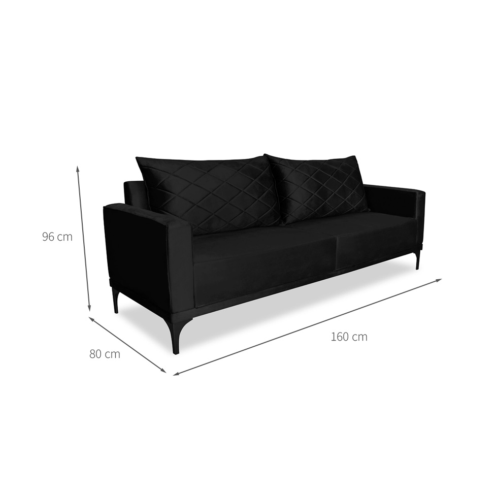 Sofá 2 Lugares Eros Veludo Preto 160 cm