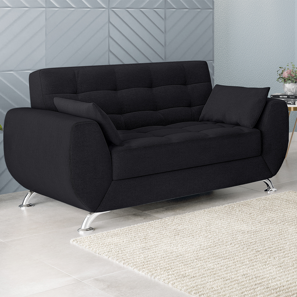 Sofá 2 Lugares Larissa Suede Preto