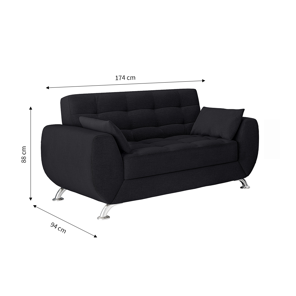 Sofá 2 Lugares Larissa Suede Preto