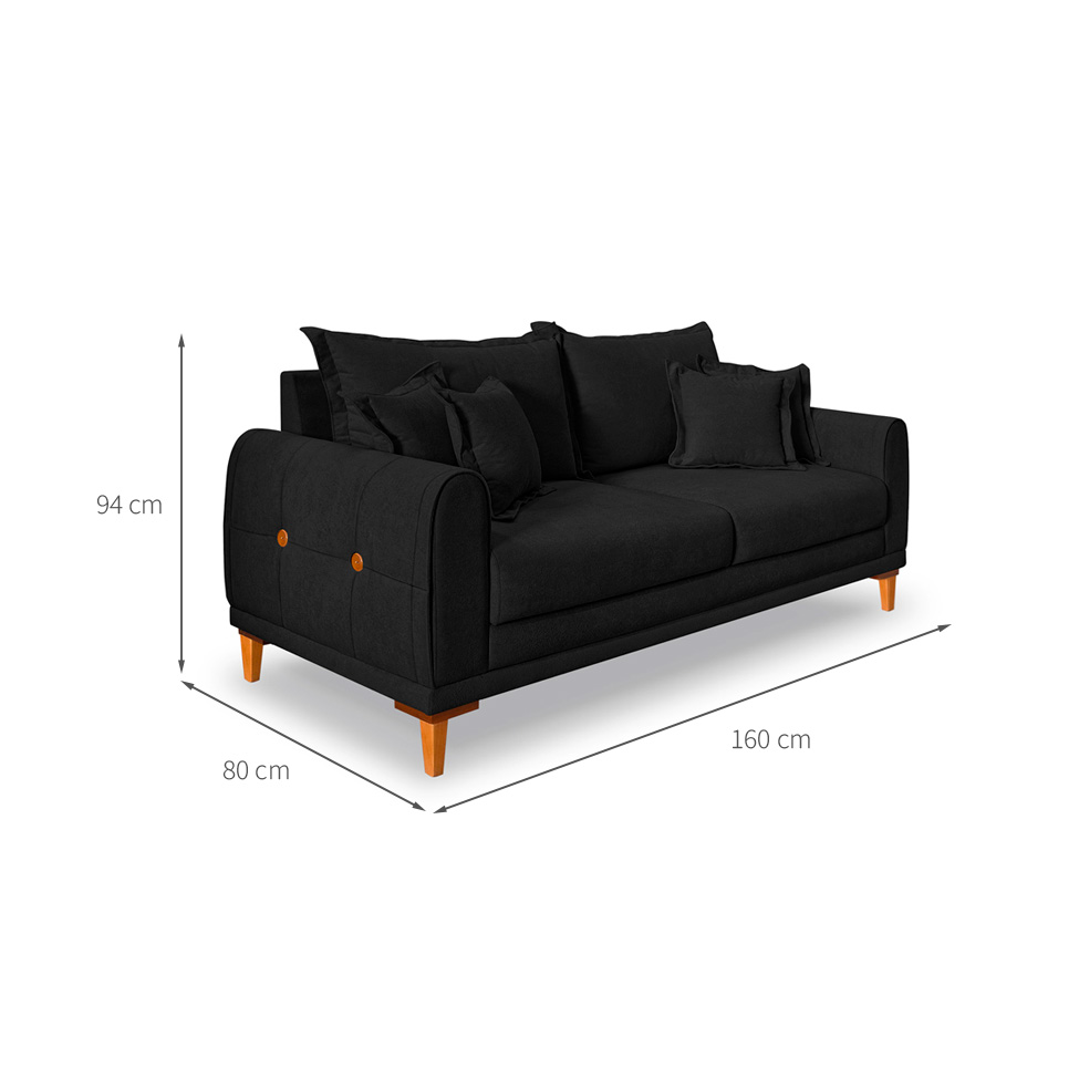 Sofá 2 Lugares Lisboa Bouclé Preto 160 cm
