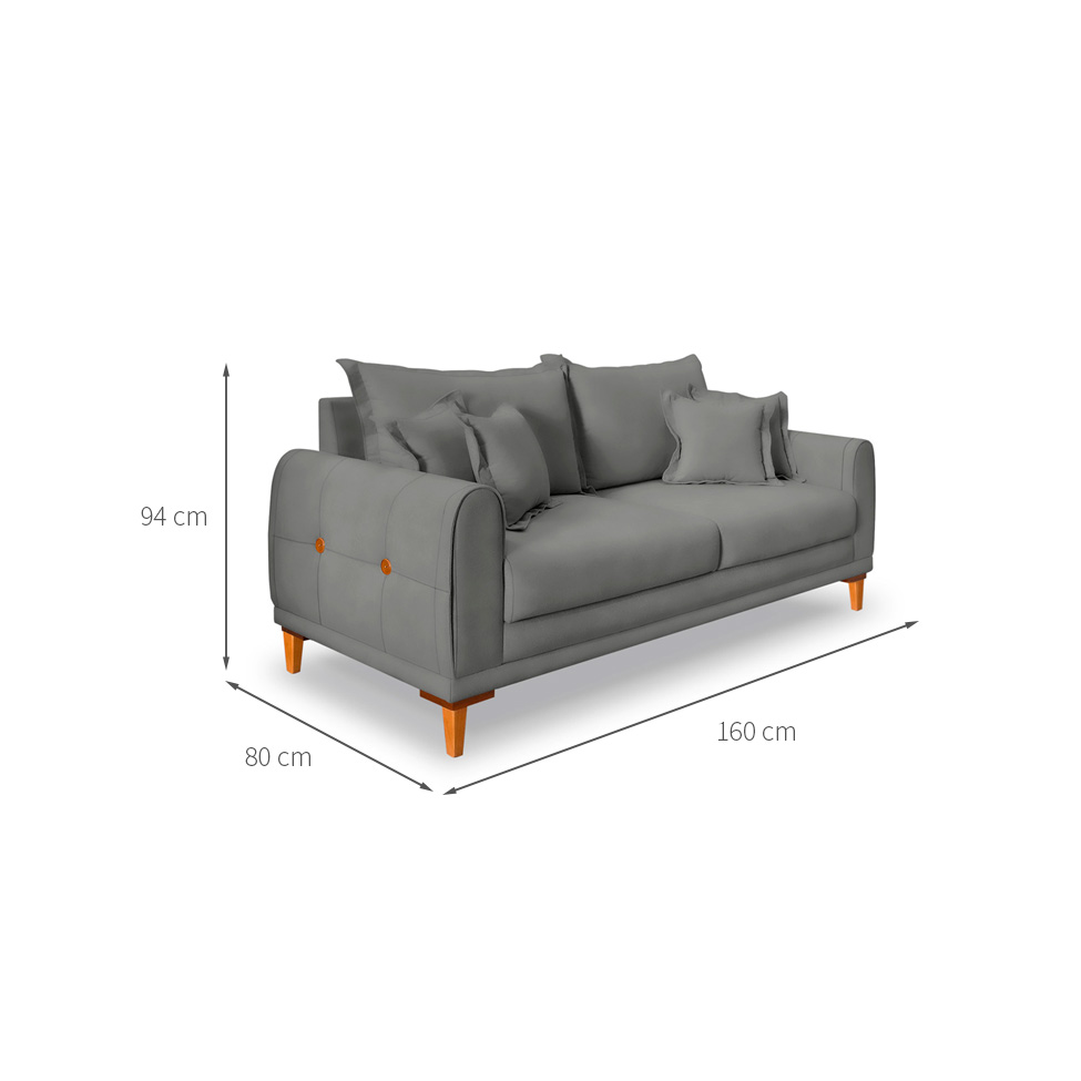 Sofá 2 Lugares Lisboa Veludo Cinza Chumbo 160 cm