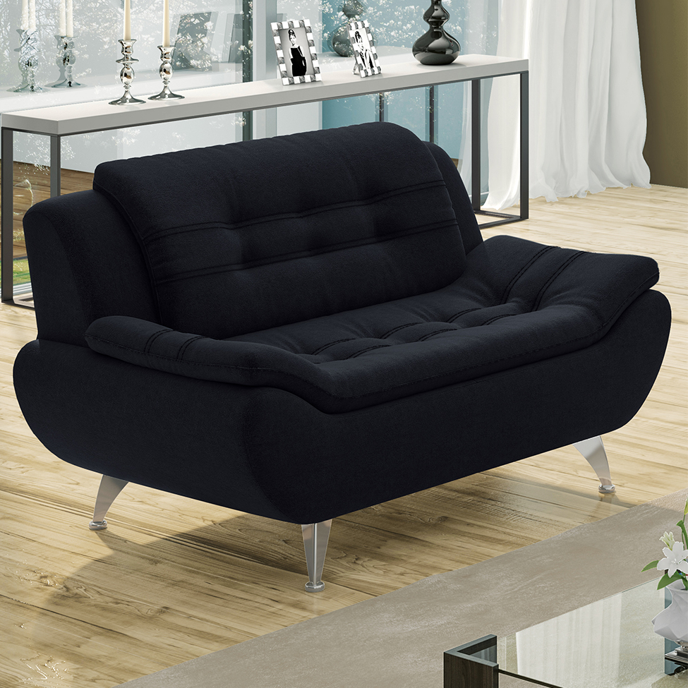 Sofá 2 Lugares New Passion Suede Preto
