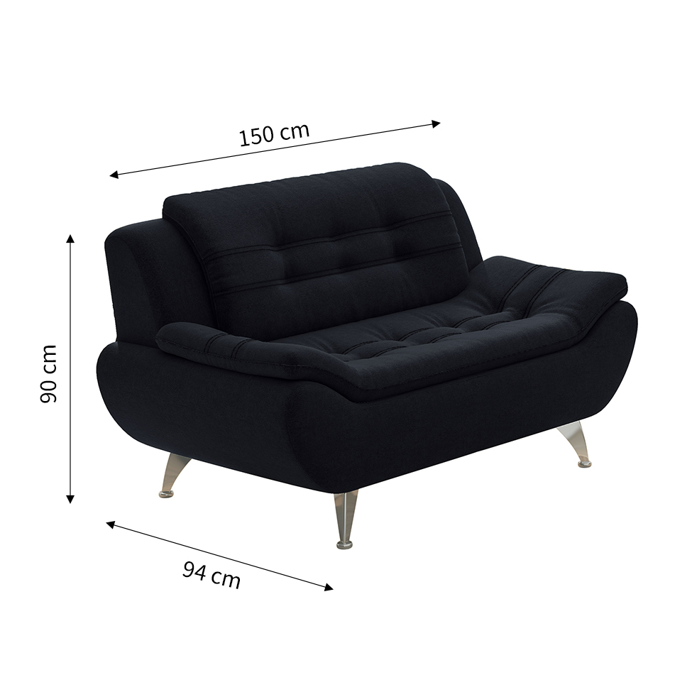Sofá 2 Lugares New Passion Suede Preto