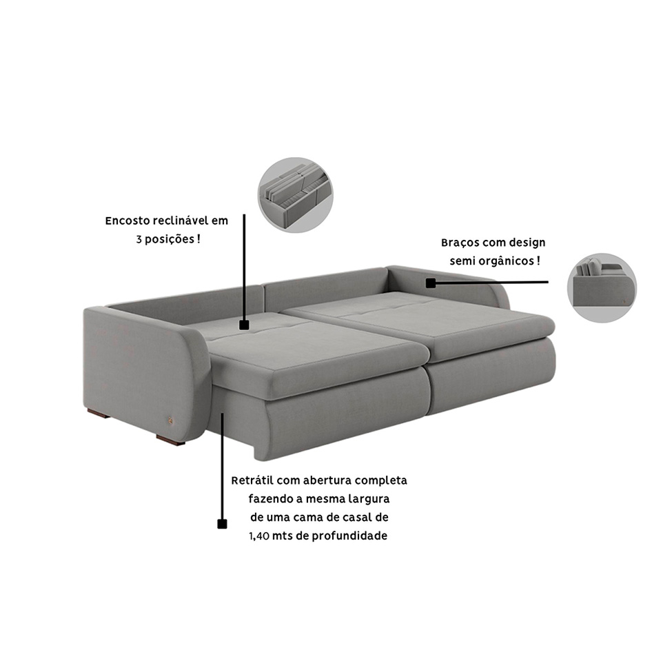Sofá 2 Lugares Retrátil e Recinável Sunset Linho Cinza 160 cm