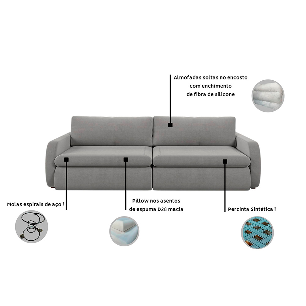 Sofá 2 Lugares Retrátil e Recinável Sunset Linho Cru 160 cm