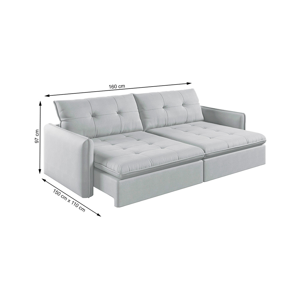Sofá 2 Lugares Retrátil e Reclinável Braga Linho Cinza 160 cm