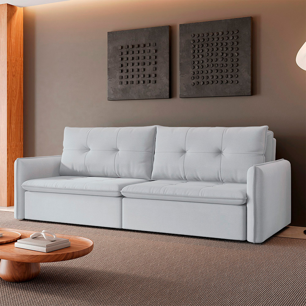 Sofá 2 Lugares Retrátil e Reclinável Braga Linho Gelo 160 cm