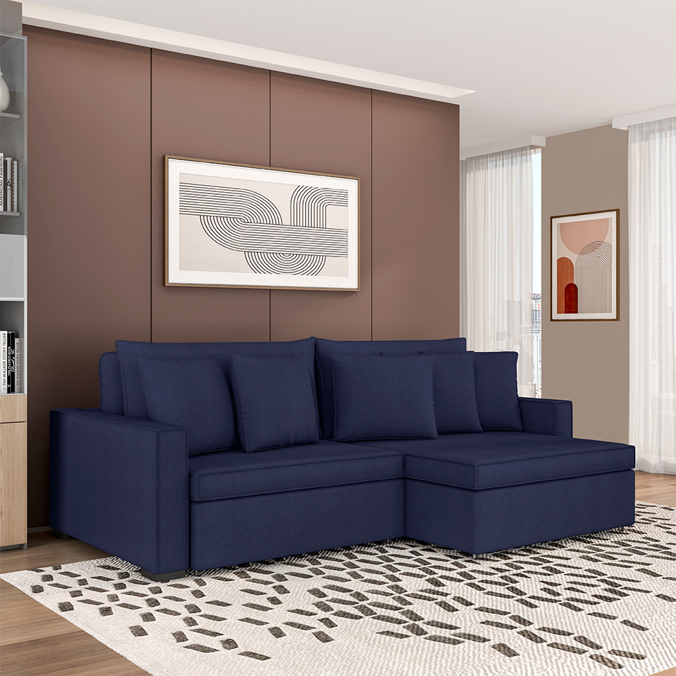 Sofá 2 Lugares Retrátil e Reclinável Rivera Linho Bouclé Azul 175 cm