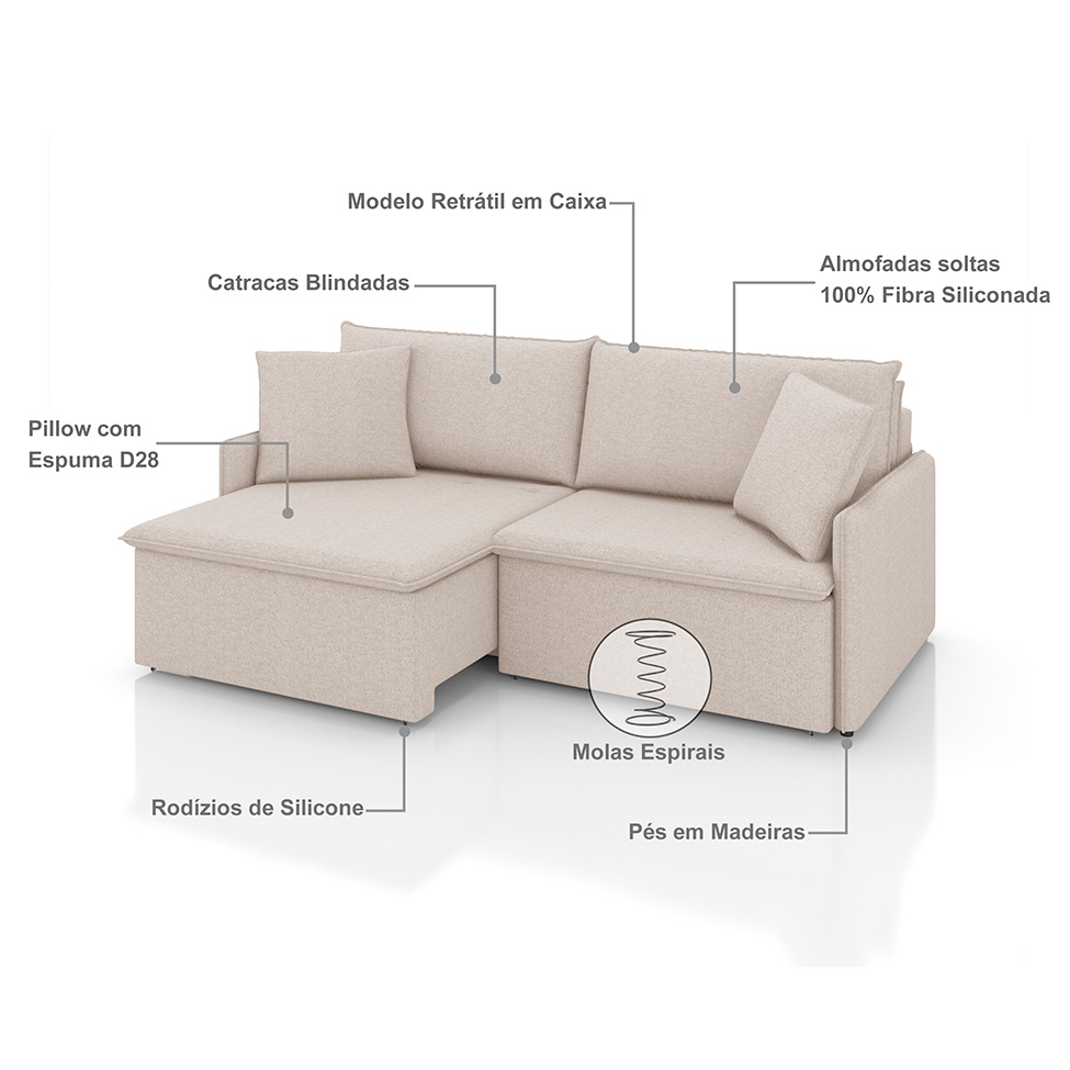 Sofá 2 Lugares Retrátil e Reclinável Stilo Linho Cru 154 cm