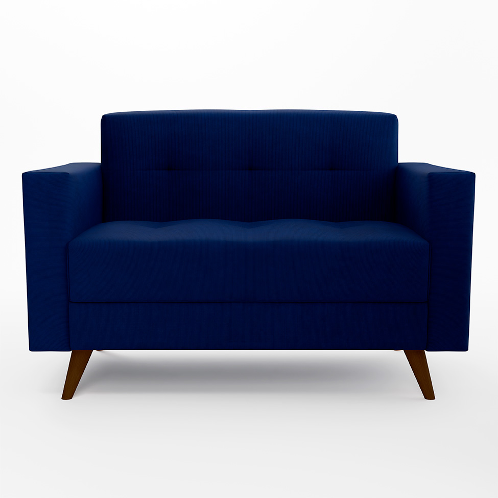 Sofá 2 Lugares Vitrola Suede Azul 123 cm