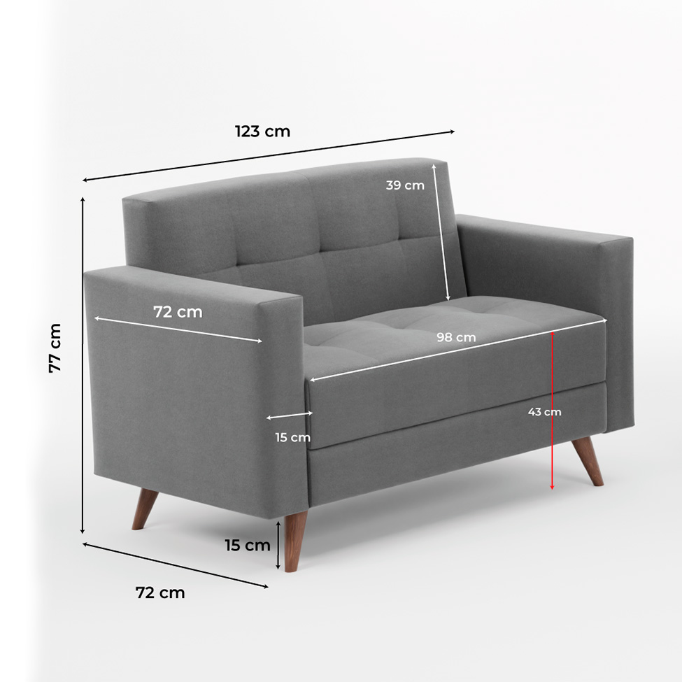 Sofá 2 Lugares Vitrola Suede Cinza 123 cm