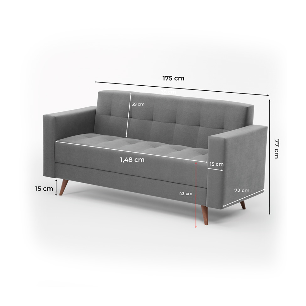 Sofá 2 Lugares Vitrola Suede Cinza