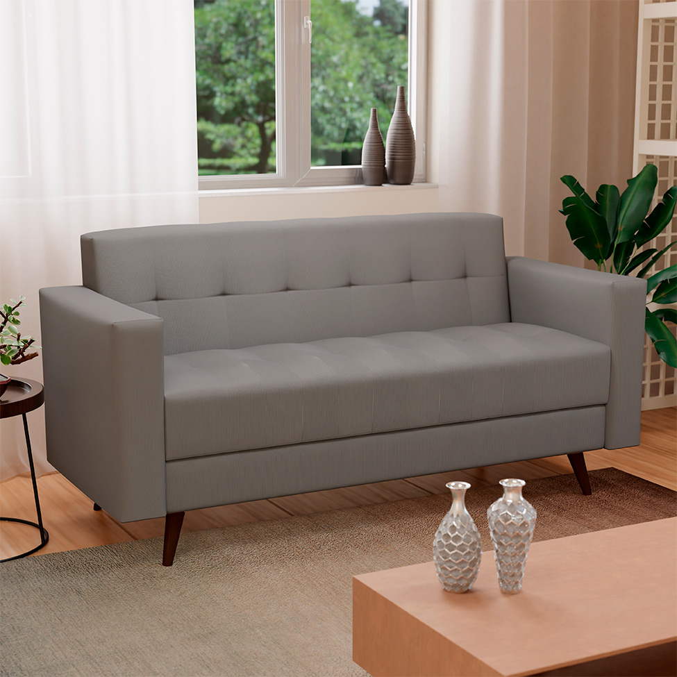 Sofá 2 Lugares Vitrola Suede Cinza