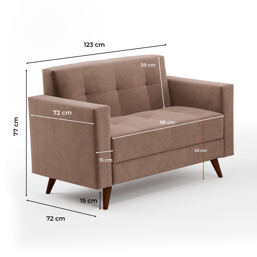 Sofá 2 Lugares Vitrola Suede Tabaco 123 cm