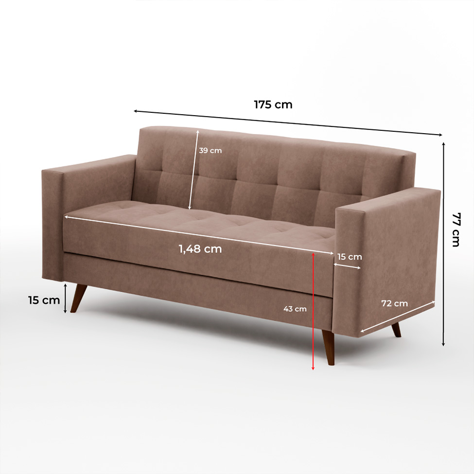 Sofá 2 Lugares Vitrola Suede Tabaco