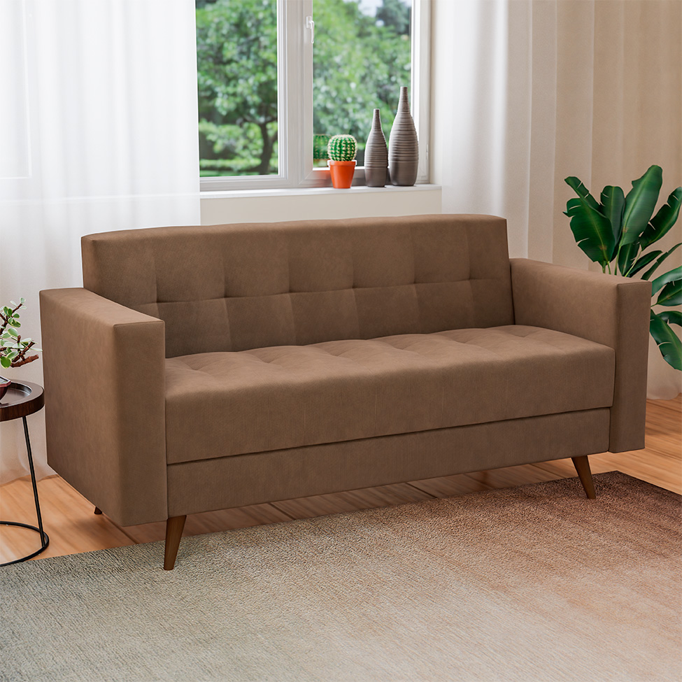 Sofá 2 Lugares Vitrola Suede Tabaco