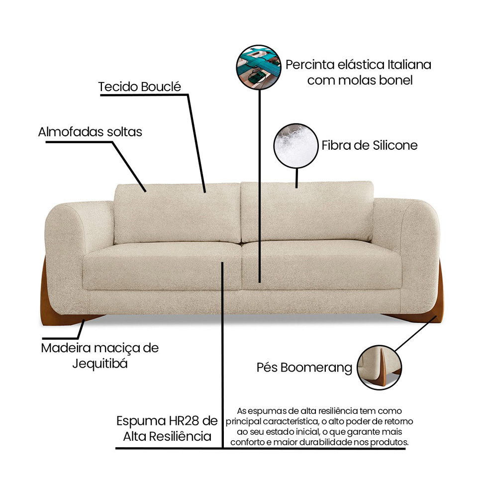 Sofá 2 Lugares Yves Bouclé Bege 160 cm