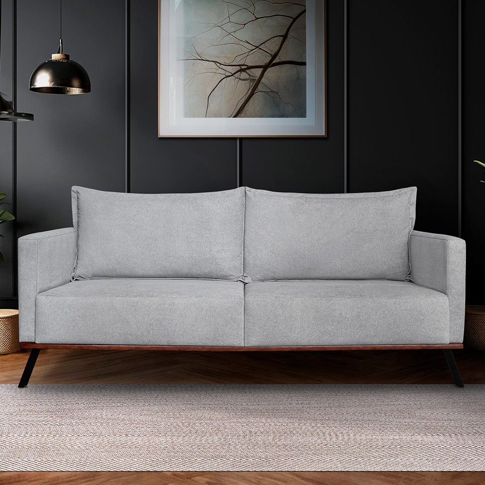 Sofá 2 Lugares Zeus Linho Bouclê Cinza Claro 160 cm