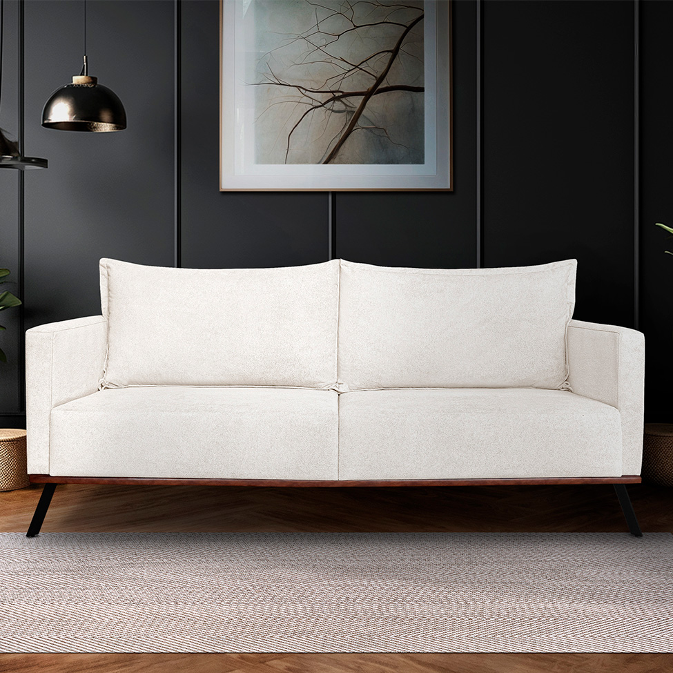 Sofá 2 Lugares Zeus Linho Bouclê Off White 160 cm