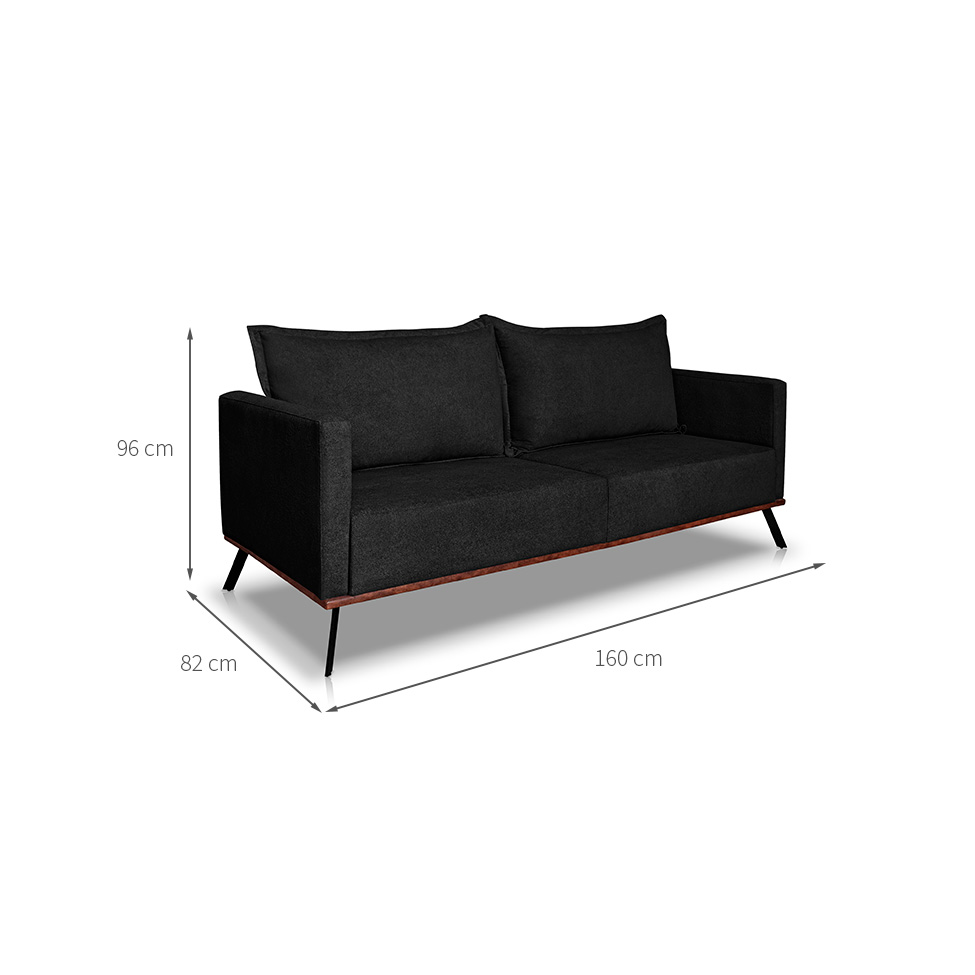 Sofá 2 Lugares Zeus Linho Bouclê Preto 160 cm
