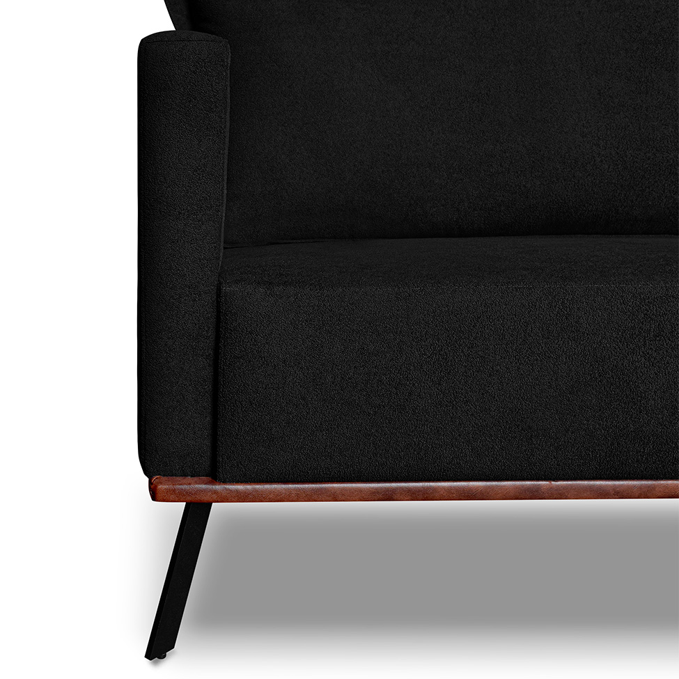 Sofá 2 Lugares Zeus Linho Bouclê Preto 160 cm
