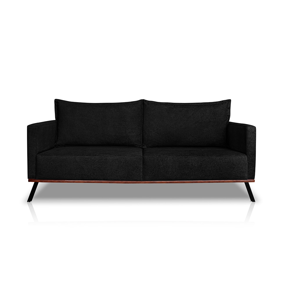 Sofá 2 Lugares Zeus Linho Bouclê Preto 160 cm