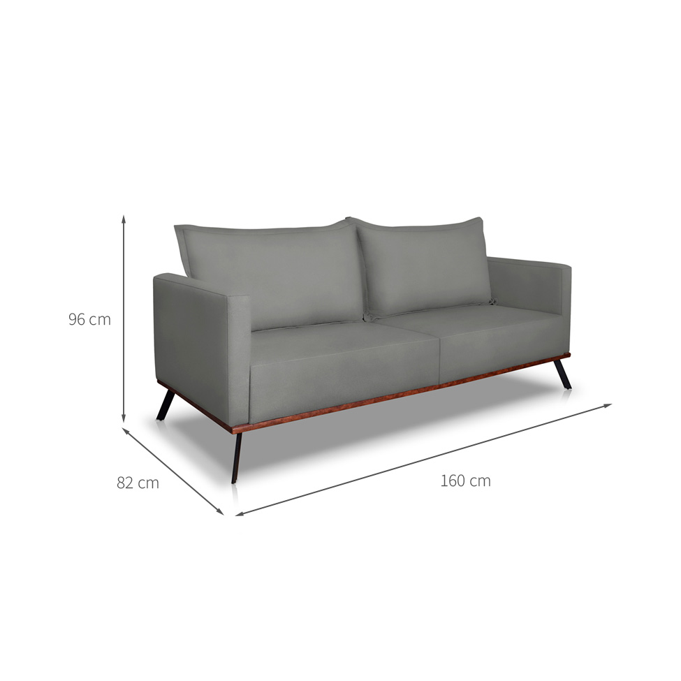 Sofá 2 Lugares Zeus Veludo Cinza Chumbo 160 cm