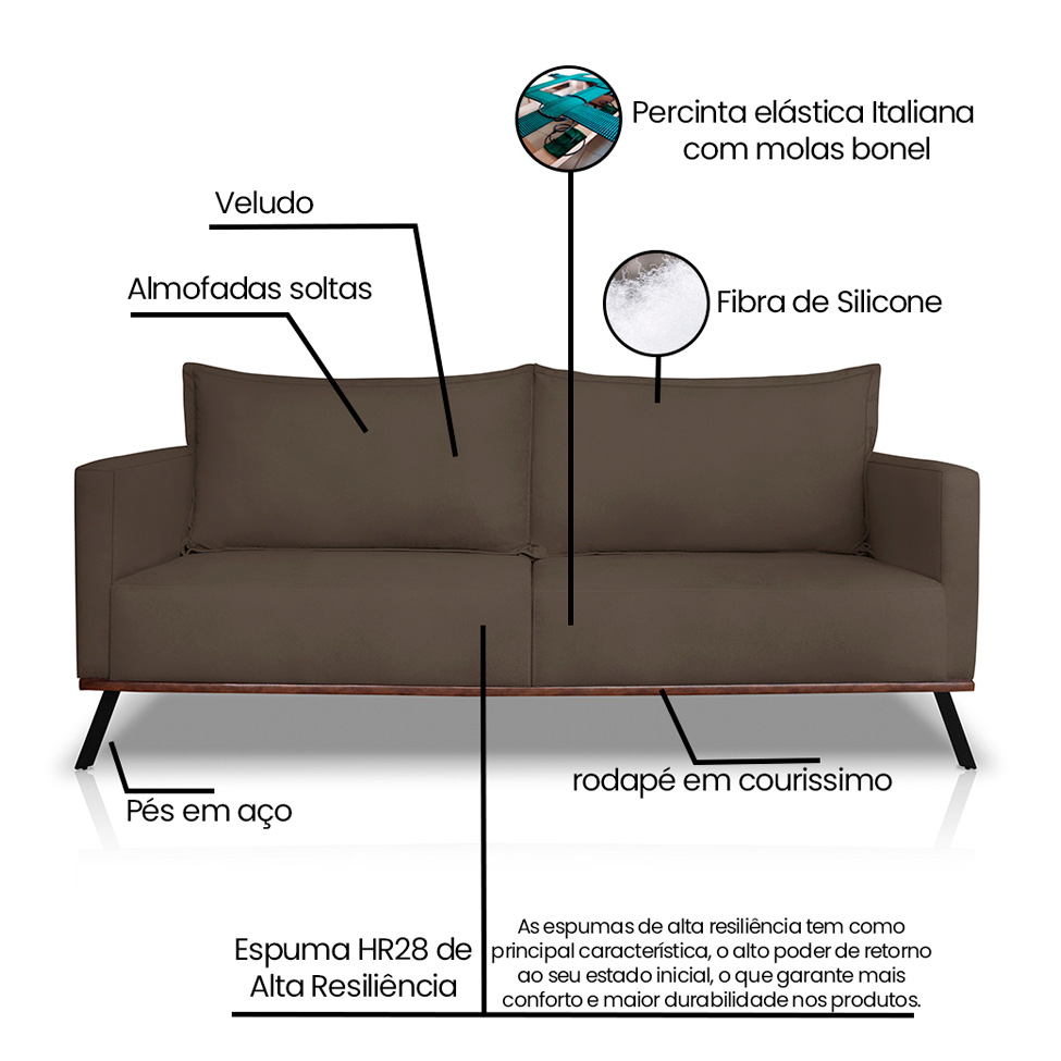 Sofá 2 Lugares Zeus Veludo Marrom 160 cm