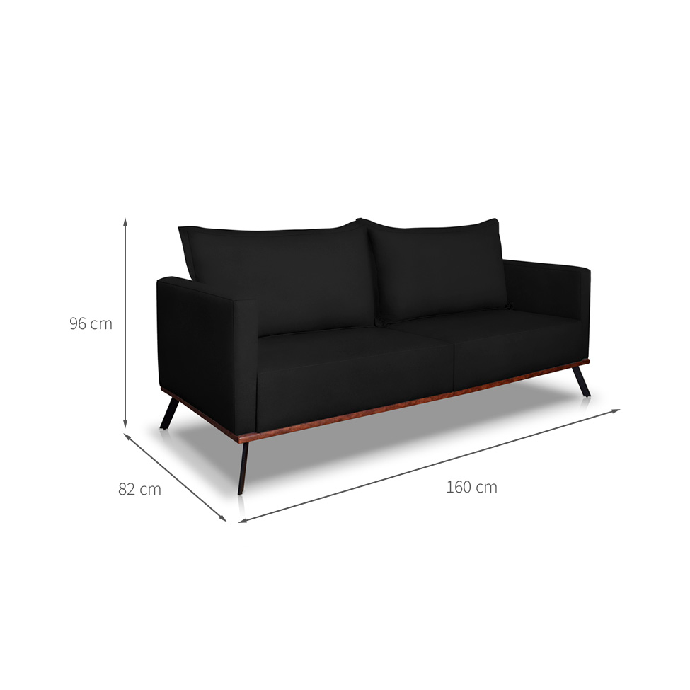 Sofá 2 Lugares Zeus Veludo Preto 160 cm