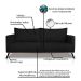 Sofá 2 Lugares Zeus Veludo Preto 160 cm