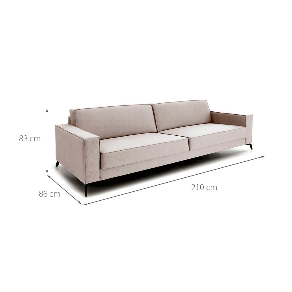 Sofá 3 Lugares Angelo Linho Bege 210 cm