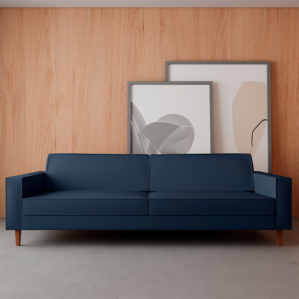 Sofá 3 Lugares Aurora Linho Azul 180 cm