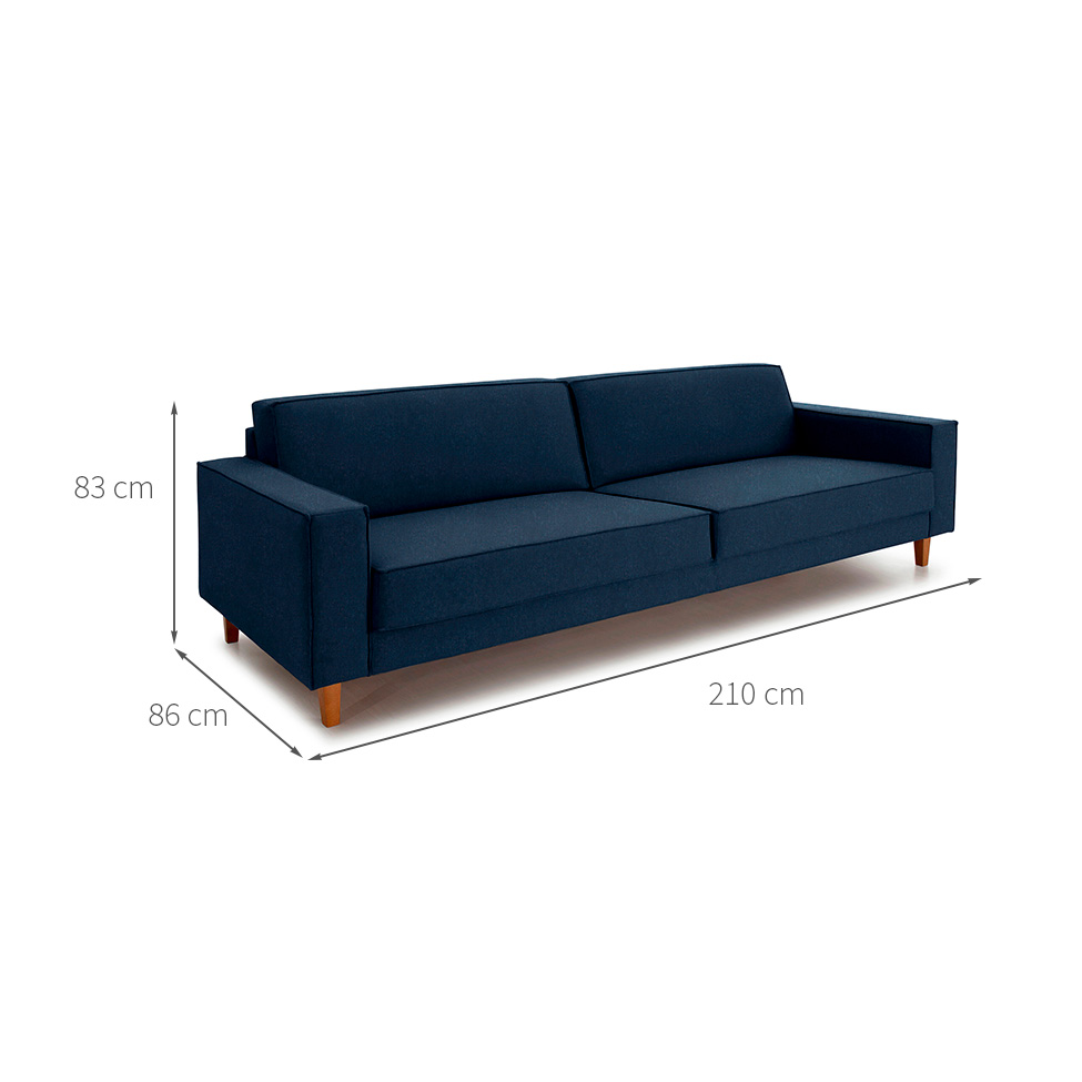 Sofá 3 Lugares Aurora Linho Azul 210 cm