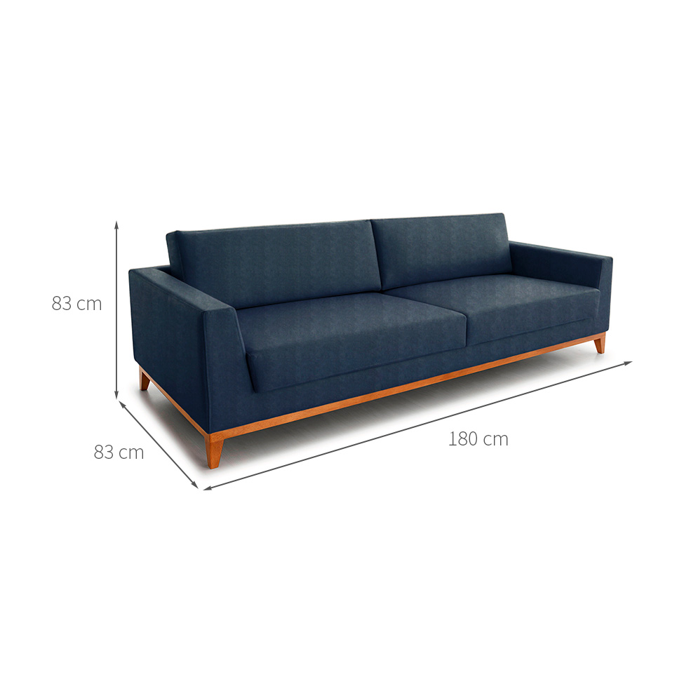 Sofá 3 Lugares Bartô Linho Azul 180 cm