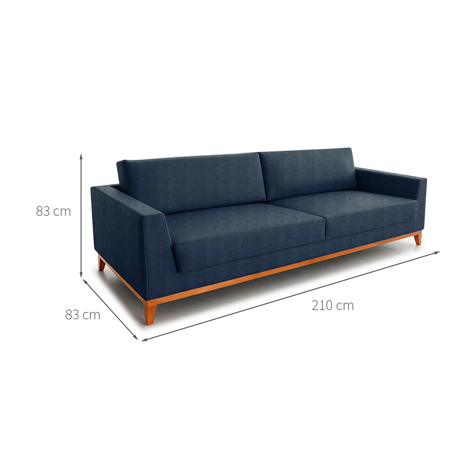 Sofá 3 Lugares Bartô Linho Azul 210 cm