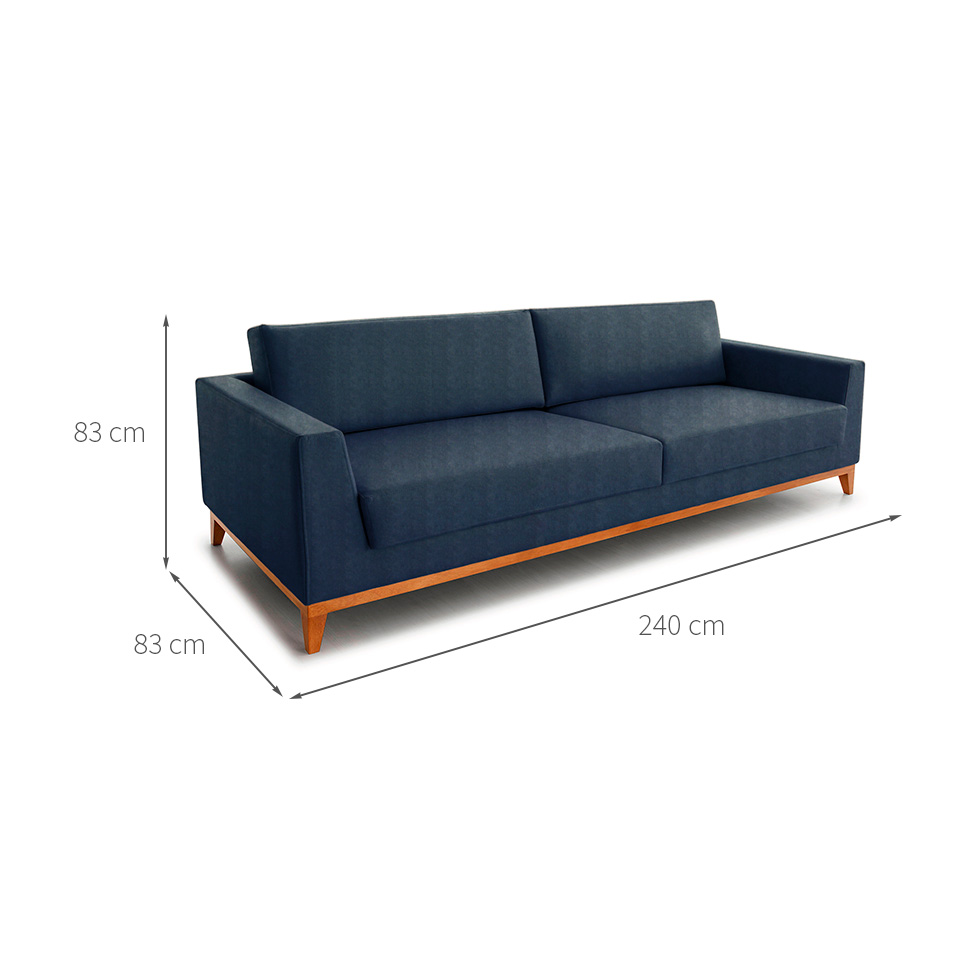 Sofá 3 Lugares Bartô Linho Azul 240 cm