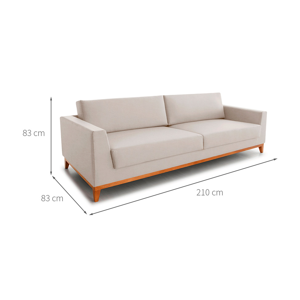 Sofá 3 Lugares Bartô Linho Bege 210 cm