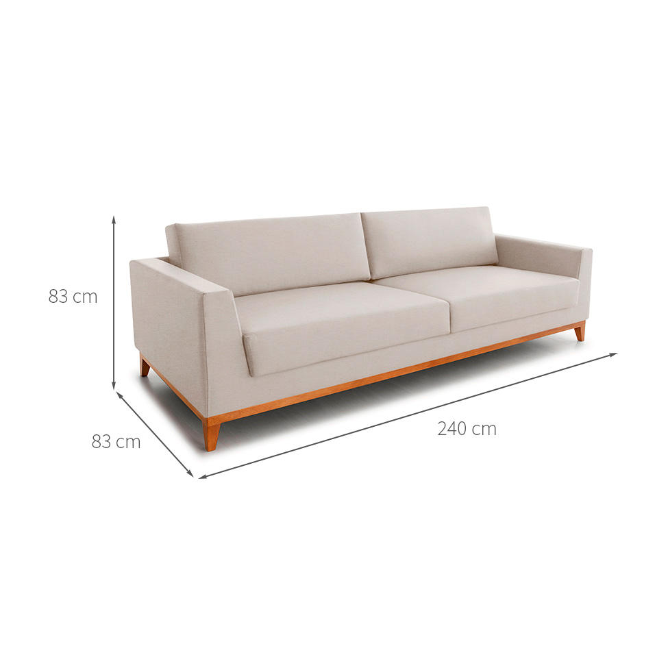 Sofá 3 Lugares Bartô Linho Bege 240 cm