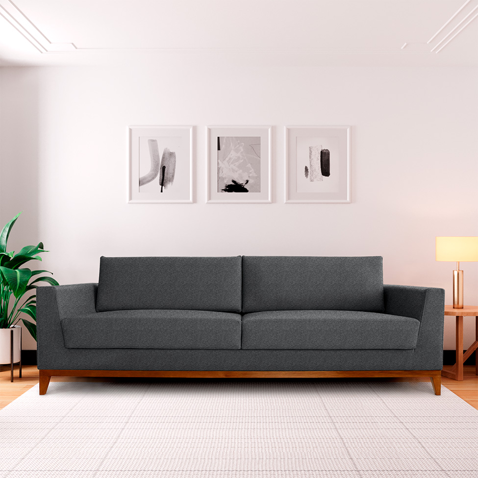 Sofá 3 Lugares Bartô Linho Cinza 180 cm
