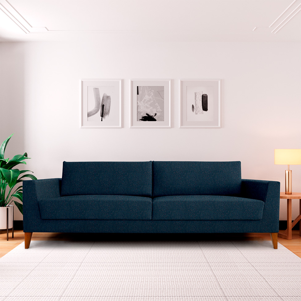 Sofá 3 Lugares Benjamin Linho Azul 180 cm