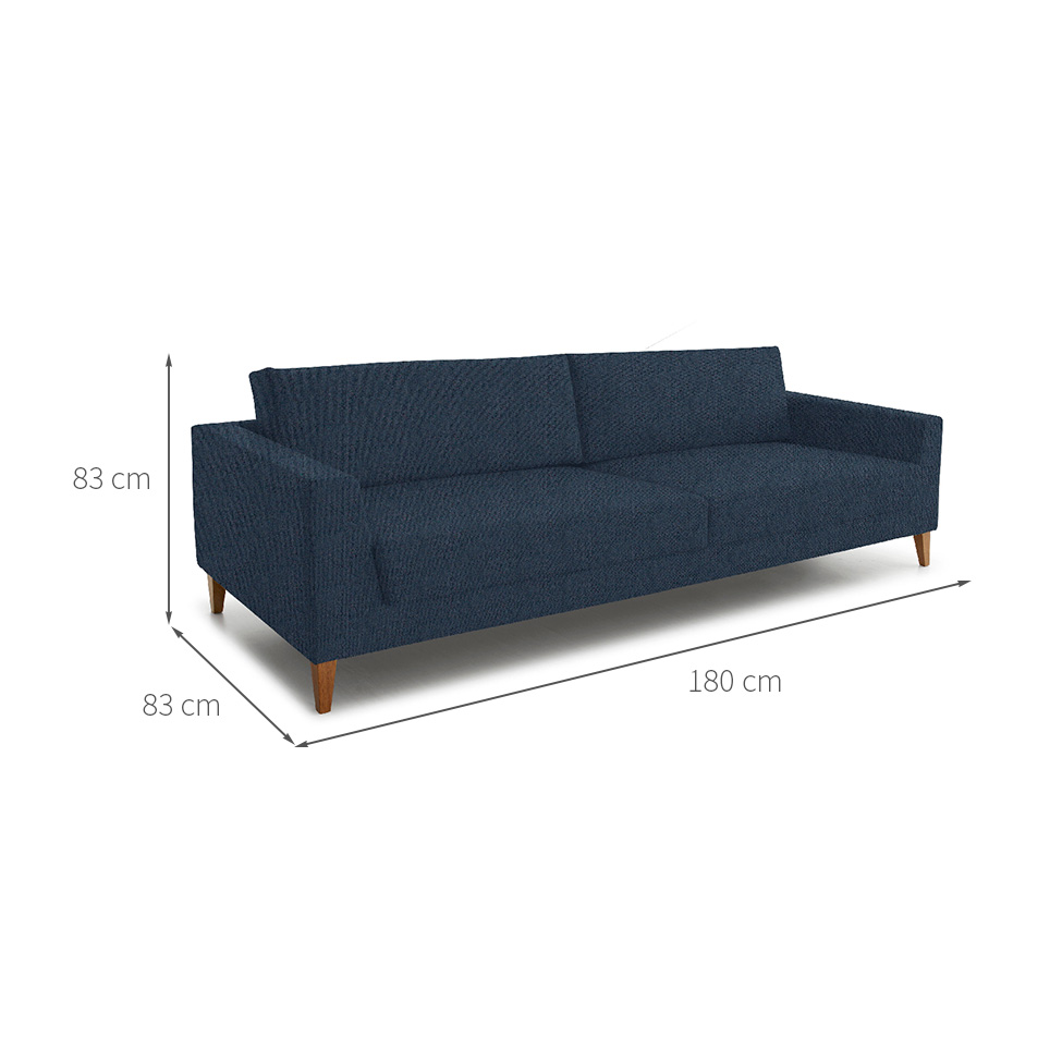Sofá 3 Lugares Benjamin Linho Azul 180 cm