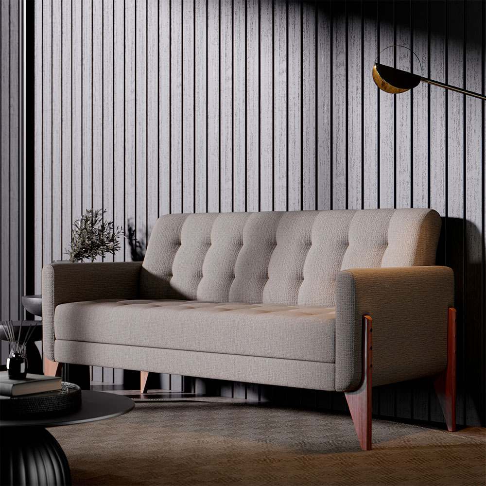 Sofá 3 Lugares Brooklin Linho Cinza 230 cm