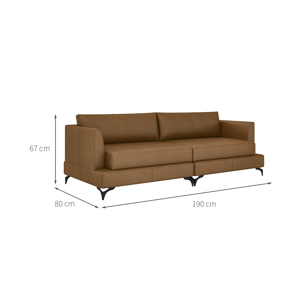 Sofá 3 Lugares Dallas Couro Marrom 190 cm